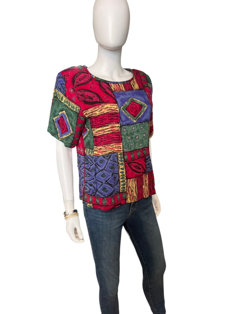 Vintage 90s Jessica Stevens Purple Fuchsia Graphic Geometric 80s Top, M